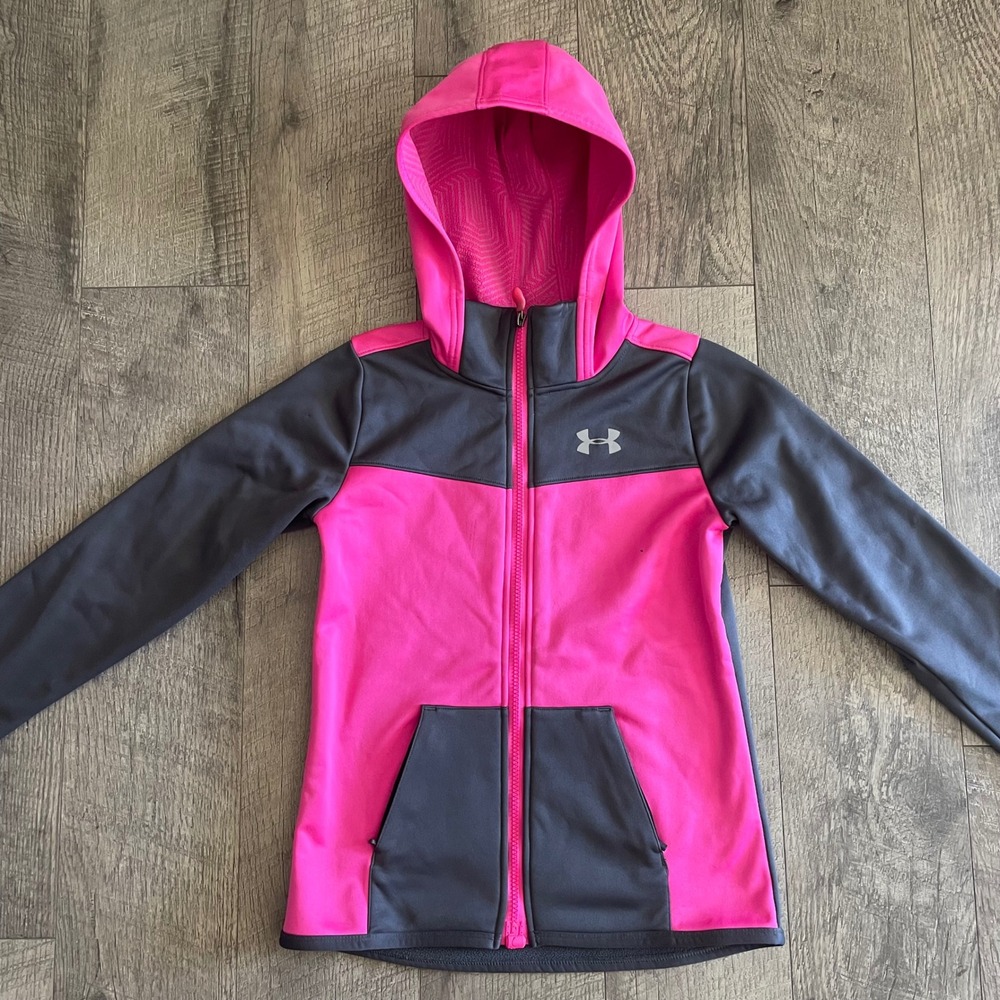 Under Armour Girls ColdGear Storm Full Zip Hoodie Pink Gray Size Medium M 10-12